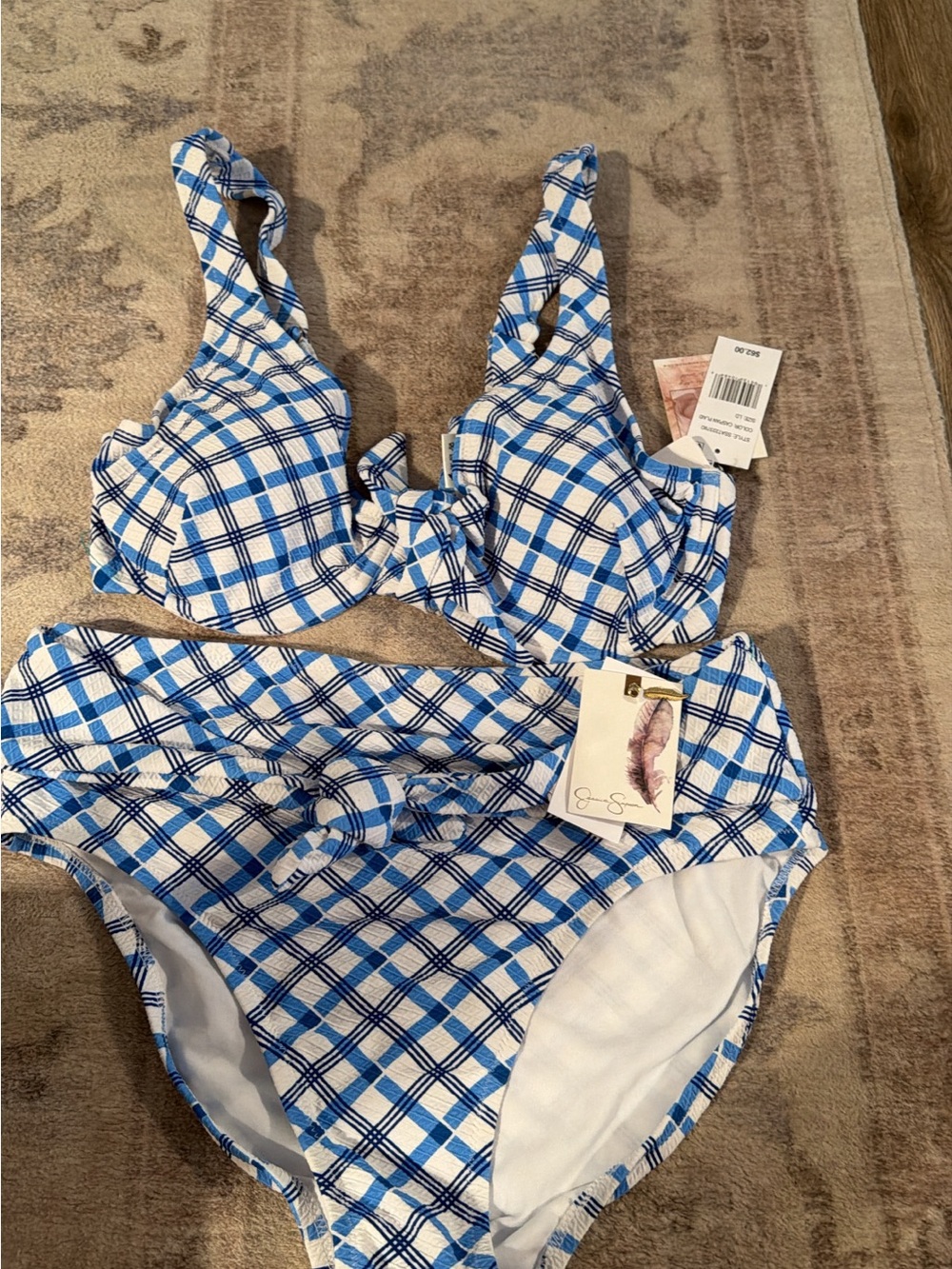 Jessica Simpson Blue and White Plaid Bikini Set